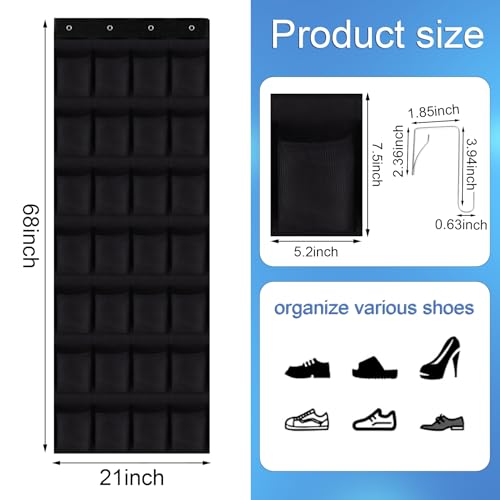 28 Mesh Pockets Hanging Over the Door Shoe Organizer （Black）