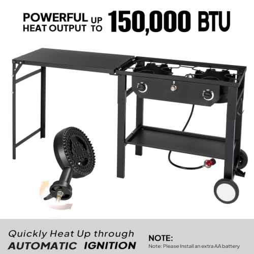 2 Burner Outdoor Propane Gas Stove with Foldable Side Table & Ignition