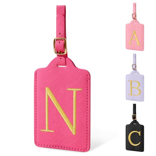 Personalized Rose Red Leather Initial Luggage Tags