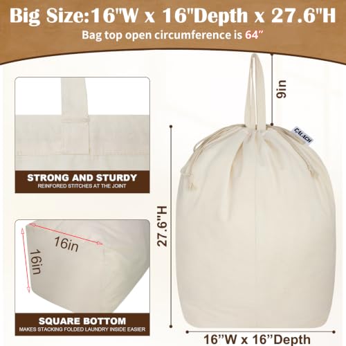 Cotton Canvas Laundry Bag with Handles & Base 16"Wx16"D x27.6"H