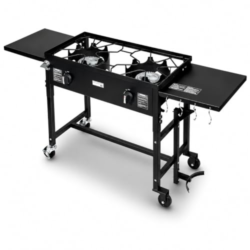 Outdoor Camping Propane Double Burner Stove Cook Cooking Station Stand Picnic BBQ Grill 58