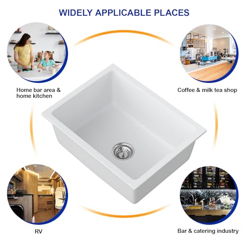 22 Inch Undermount Wet Bar Sink Single Bowl Modern Kitchen Sink White Granite Composite Deep Prep Small Sinks 22"×17"×9"