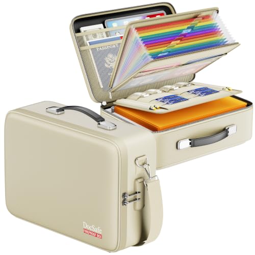 Fireproof Document Box Hard Case with Lock ＆ Accordion File Folder