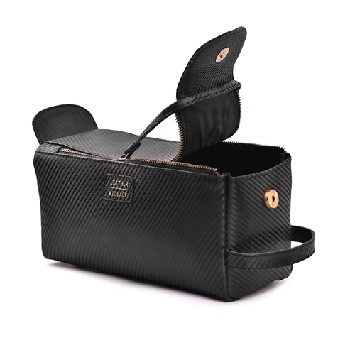 Carbon Leather Toiletry Travel Bag For Men & Women