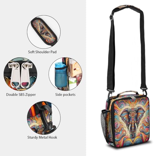 Elephants Animal Kids Lunch Box for Girls Boys Reusable Insulated Lunch Bag for Kids Toddler Thermal Cooler Spacious Lunchbox with Shoulder Strap Lunchbag for School Work Picnic (print 25)