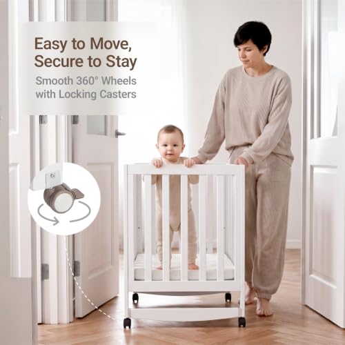 EvoNest 6-in-1 Convertible Baby Mini Crib with Wheels