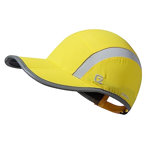 Baseball Cap Nylon Running Cap Outdoor Sports Hat for Men Women Adjustable Quick Drying Reflective Foldable UPF50+ Breath Mesh Water Repellency Race Performance Lightweight Yellow