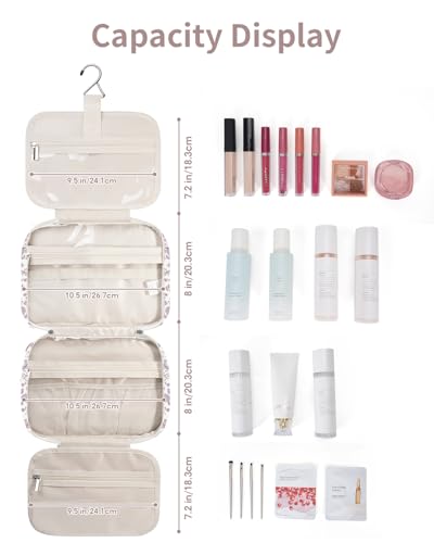 Hanging Floral Toiletry Bag for Women Travel Makeup Bag Organizer Toiletries Bag for Travel Size Essentials Accessories Cosmetics