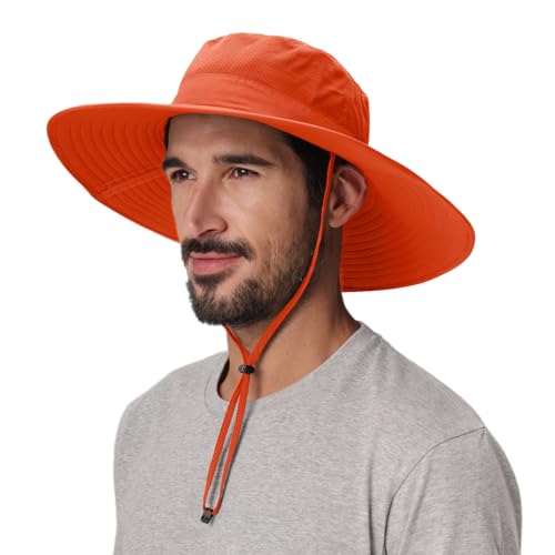 UPF50+ Mens Womens Sun Hat Wide Brim Fishing Hat Large Foldable Sun Protection Hat Beach Gardening Hat Orange