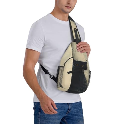 Sling Bag Cat Vintage Hiking Daypack Crossbody Shoulder Backpack Travel Chest Pack for Men Women Over 12 Years Old