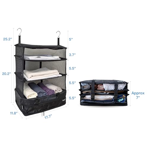 Stow-N-Go Hanging Travel Shelves, Packing Organizer for Luggage. Carry on Closet for Suitcase. Expandable Packing Cube. Travel Essentials. (Black - XL, XL = (L) 17.7" x (W) 11.8")