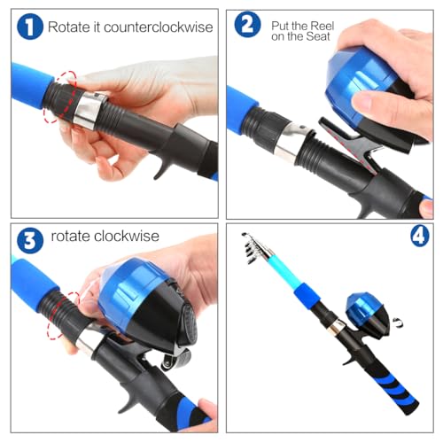 Kids Fishing Rod and Reel Combo Push Button Small Collapsible Telescopic Fishing Pole Kit Beginner Youth Boys Fishing Starter Set Tackle