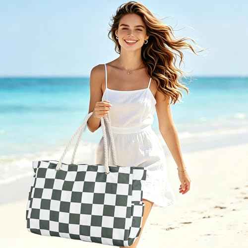 Beach Bag Large Beach Tote Bag for Women Waterproof Sandproof Swim Pool Bag With Zipper