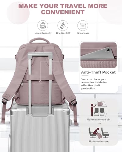 Travel Backpack Carry On for Women Man Gym Backpacks with Laptop Compartment Mochila de Viaje Teacher Personal Item Backpack Rucksack Airplane Accessories Must Haves Pink Purple Small