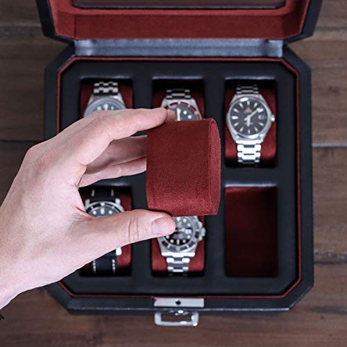 6 Slot Leather Watch Box with Valet Drawer