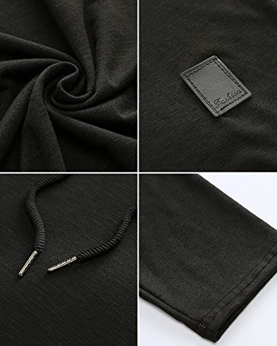 Mens Fashion Athletic Hoodies Sport Sweatshirt Solid Color Fleece Pullover Black L