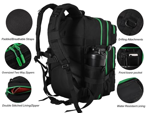 Military Tactical Backpack for Men and Women 45L Army 3 Days Assault Pack Bag Large Rucksack with Molle System Black Green