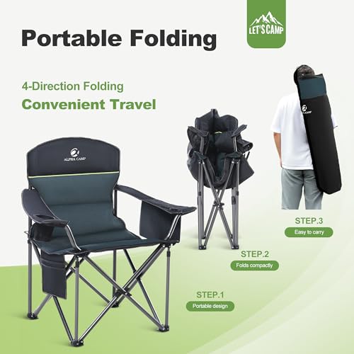 Folding Camping Chair Oversized Heavy Duty Padded Outdoor Chair (2 Count)