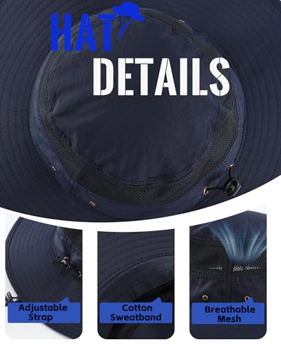 Mens Sun Hat Wide Brim Bucket Hat UPF 50+ Sun Protection Hat for Outdoor Fishing Hunting Camping Beach Safari Navy Blue