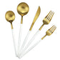 White Handle Matte Gold Silverware Set