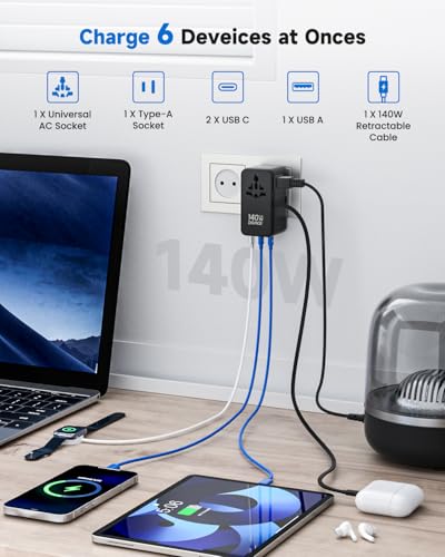 140W GaN Universal Travel Adapter with USB