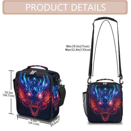 Animal Dragon Kids Lunch Box for Girls Boys Reusable Insulated Lunch Bag for Kids Toddler Thermal Cooler Spacious Lunchbox with Shoulder Strap Lunchbag for School Work Picnic (print 13)