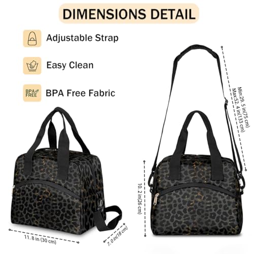 Black Leopard Cheetah Insulated Lunch Bag for Women Girl Reusable Lunch Tote Box With Shoulder Strap Lightweight Thermal Cooler Meal Prep Bag for Work School Office Picnic (B03:black Leopard)