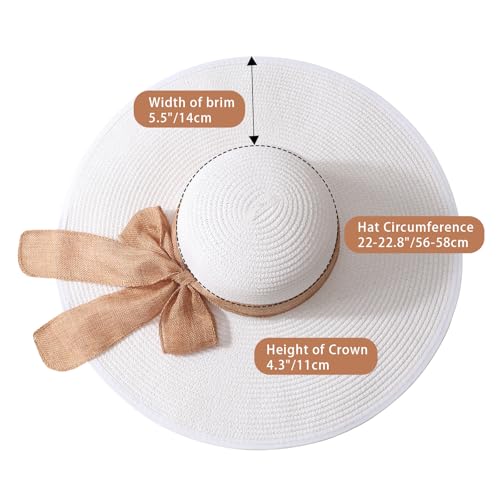 Womens Big Bowknot Straw Hat Foldable Sun Hats Floppy Beach Hat Large Roll up Cap UPF 50+