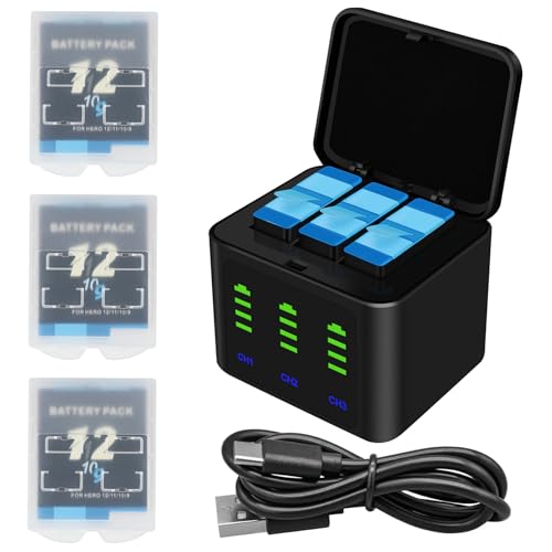 Battery Charger Kits for GoPro Hero 12 11 10 9 Black (3 Count)