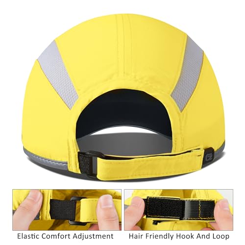Baseball Cap Nylon Running Cap Outdoor Sports Hat for Men Women Adjustable Quick Drying Reflective Foldable UPF50+ Breath Mesh Water Repellency Race Performance Lightweight Yellow