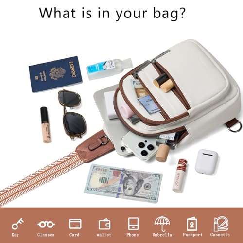 Sling Bag for Women Crossbody Bags Fanny Pack Sling Purse Backpack Vegan Leather Shoulder Bag Gifts Travel Handbag Anti Theft Beige