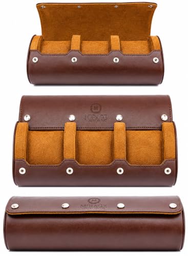 Watch Travel Case for Men Watch Roll for Travel Organizer and Display Watch Case Leather Espresso Brown Leather