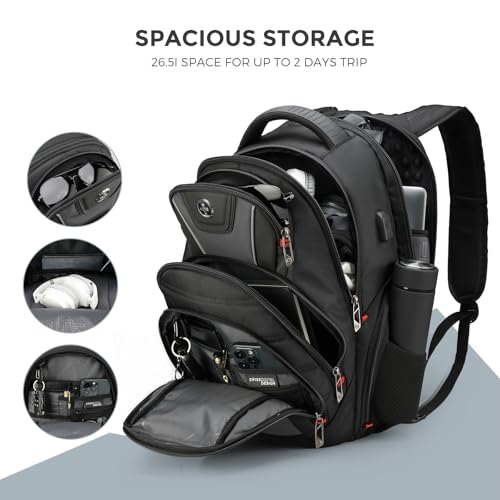 Design Men's Laptop Backpack for College and Business Travel with Integrated USB Charging Port and RFID Protection Fits 15.6" Laptops Bag Black
