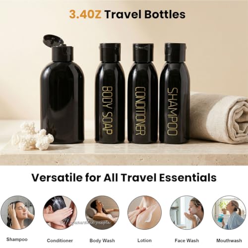 Travel Bottles for Toiletries 4pcs 3.4oz Travel Shampoo bottles (4 Count)