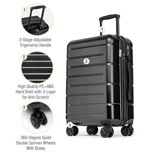 24 Inch Luggage TSA Approved Hardshell Suitcases with Spinner Wheels Durable PC+ABS Medium Checked Travel Luggage for Women Men