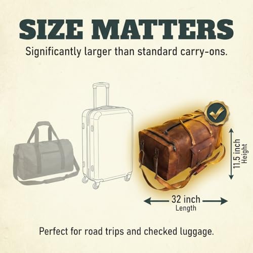 Large Leather 32 Inch Luggage Handmade Duffel Bag Carryall Weekender Travel Overnight Gym Sports Carry On For Men And Women