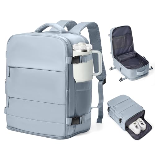 Travel Backpack Carry On for Women Man Gym Backpacks with Laptop Compartment Mochila de Viaje Teacher Personal Item Backpack Airplane Accessories Must Haves Grey Blue 20L