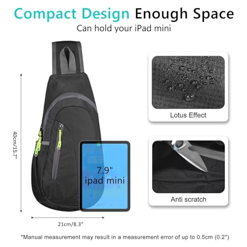 Small Sling Bag Lightweight Crossbody Bag for Women Men Hiking Backpack Travel Shoulder Bag Chest Daypack for Gym Work Outdoor Sports Black