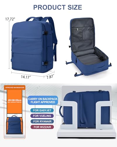 Travel Backpack for Women Man Carry On Backpack Mochila de Viaje Waterproof Teacher Personal Item Backpacks Travel Bag Essentials Rucksack Airplane Accessories Must Haves Royal Blue