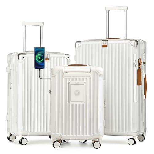 3 Piece Set Hardside Expandable Luggage with USB Charging Port and Cup Holder (3 Count)