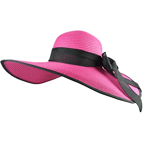 Womens Bowknot Straw Hat Foldable Beach Sun Hat Roll up UPF 50+