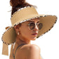Women's Straw Sun Visor Hat UPF Wide Shade Ponytail Summer Hat