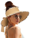 Women's Straw Sun Visor Hat UPF Wide Shade Ponytail Summer Hat