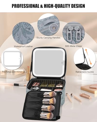 Travel Makeup Bag With LED Mirror for Women