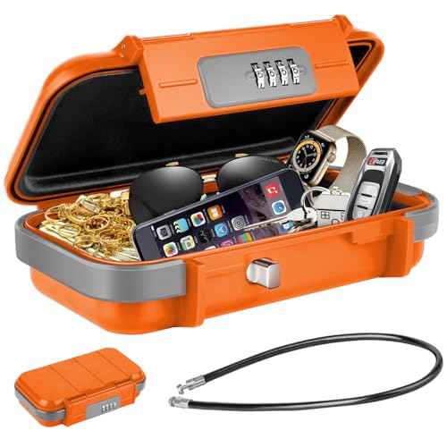 Portable Safe Lock Box with Combination Lock Mini Beach Travel Safe Waterproof Small Lockable Box with Removable Wire Rope Combination Safe Box for Dorm