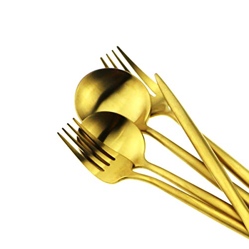 20-Piece 18/10 Stainless Steel Flatware Silverware, Luxury Dinnerware Set Travel Cutlery Tableware Include Knife Fork Spoon Service for 4,Healthy & Eco-Friendly Dishwasher Safe (Gold Matte) (4 Count)