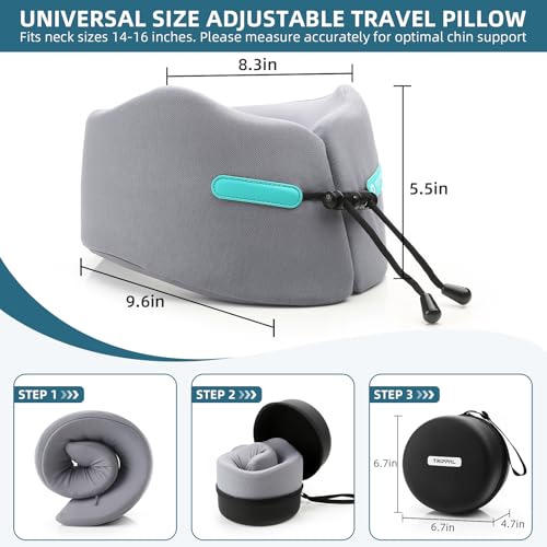 Travel Pillow Upgraded Airplane Neck Pillows Chin Support Adjustable Memory Foam Travel Essentials for Car Home Office Headrest Sleep with with Eye Masks Earplugs and Luxury Bag