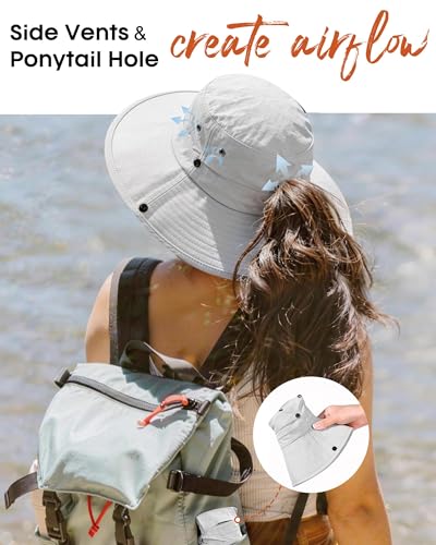 Sun Hats for Women Wide Brim Bucket Hat Ponytail Hole Outdoor UPF