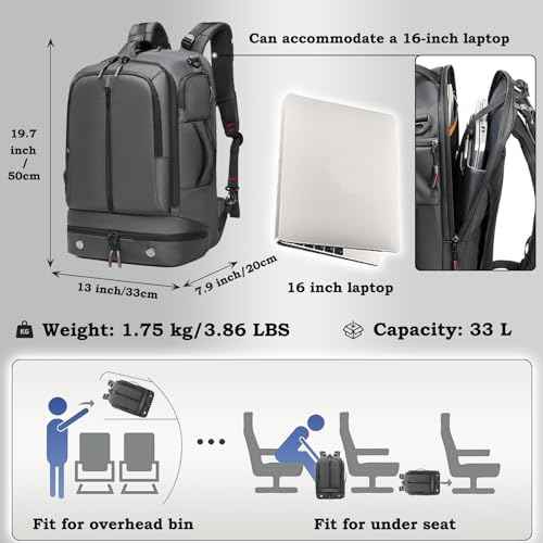 16 Inch Laptop Backpack Water Resistant Carry On Daypack Backpack Anti Theft Travel Rucksack Backpack with Shoe Compartment Shoulder Strap for Men Women