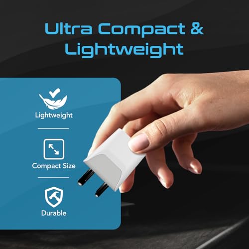 India, Nepal, Bangladesh Travel Adapter Plug with USB-A + USB-C - Type D - Usa Input - Ultra Compact - Safe Grounded Perfect for Cell Phones, Laptops, Camera (CTU-10)